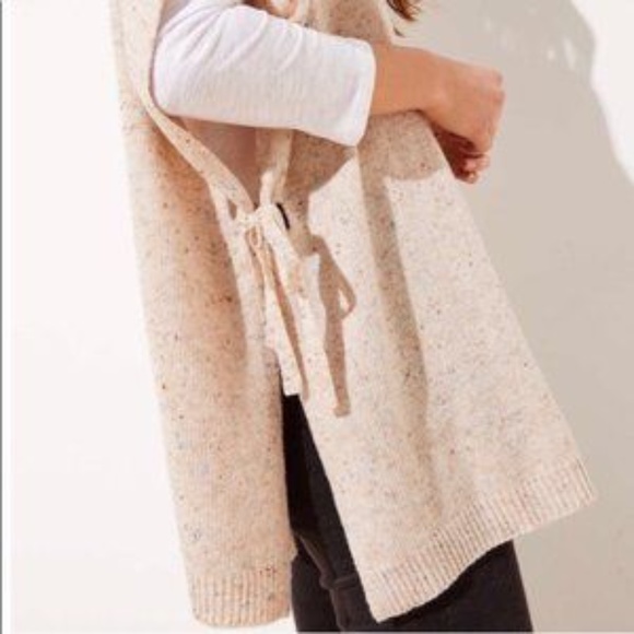 LOFT Flecked Flaxen Beige Side Tie Poncho - Picture 2 of 6